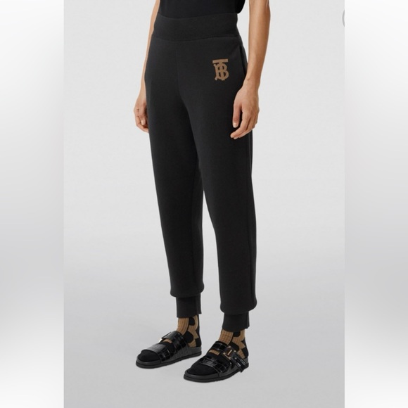 Burberry TB Monogram Cashmere Black Sweat Track pants SZ M NWT - Picture 1 of 12
